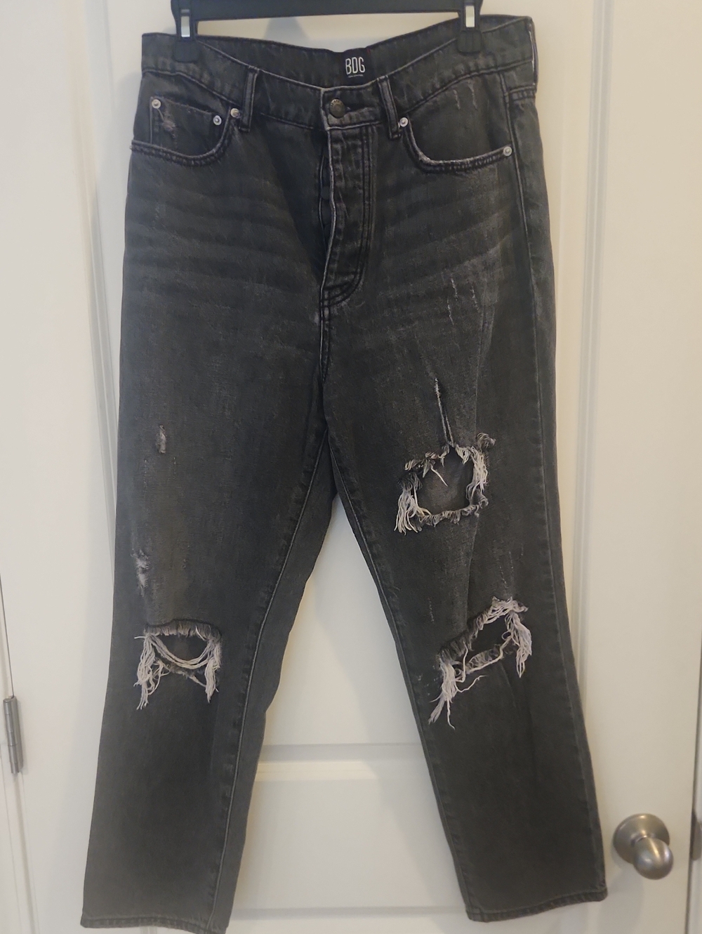 BDG Women's Black Distressed High-Rise Relaxed Jeans